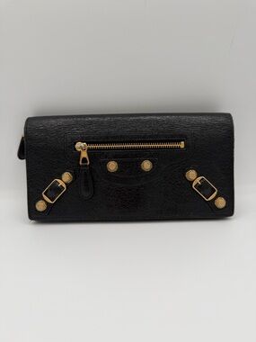 Balenciaga Giant 12 Motocross Continental Wallet Black Lambskin Gold Hardware